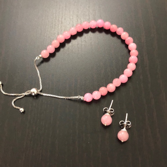 Burmese Pink Jade Bracelet & Earrings Set - Picture 3 of 7